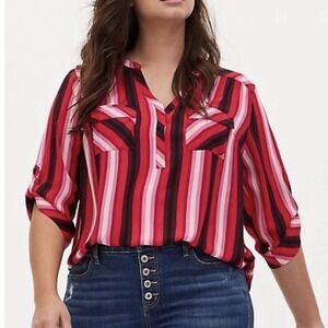 Torrid Harper Red Striped Georgette Pullover 3/4 Sleeve Blouse Size 4X Office